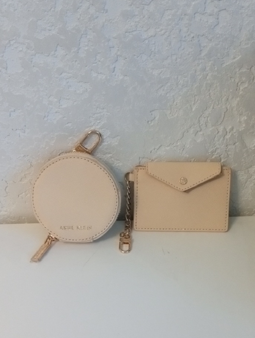 Anne Klein Pale Beige Card Holder and Round Coin Pouch Set